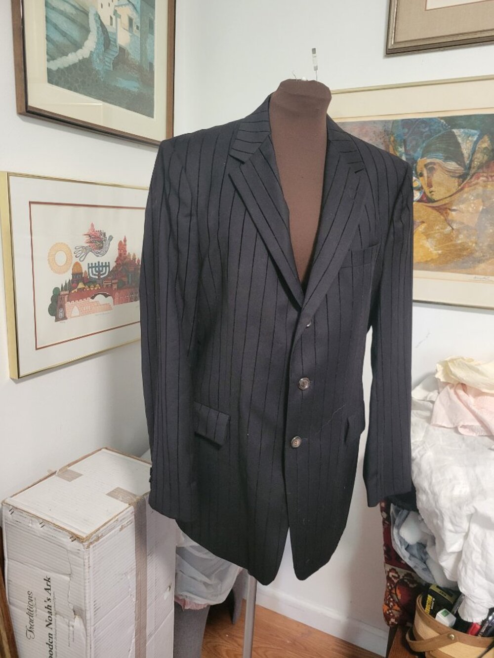 Paul Smith of London Evening Wide Pinstripe Black on Black Size 42 regular - Picture 2 of 6